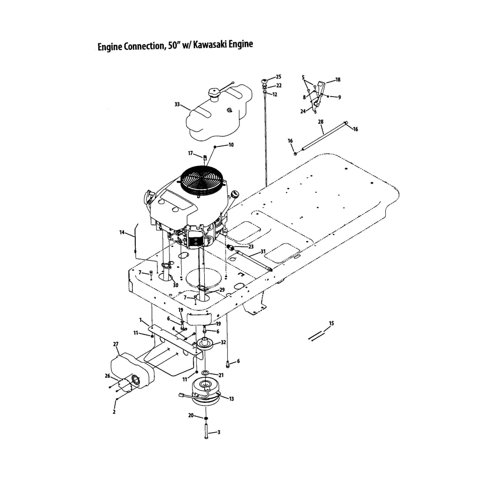 Engine Connection 50" Diagram and Parts List for RZTSERIES  Cub Cadet Lawn Tractor